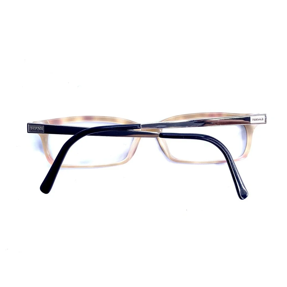 Versace Brown Tortoise Rectangular Eyeglasses Silver Temple Italy MOD 3073 588